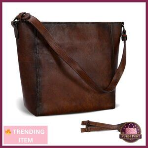 Genuine Leather Tote Bag with Adjustable Straps, Medium Size Work Purse